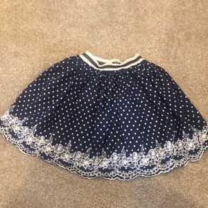 Blue and cream polka dot skirt